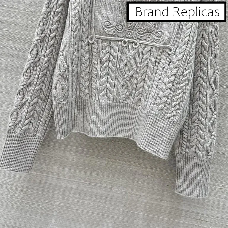 Max Mara Grey Cable Cashmere Sweater